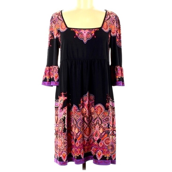 ECI New York Square Neck Paisley bell long sleeve dress women’s 8 - Picture 1 of 4